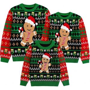 imageSimplee kids Ugly Christmas Sweater Family Matching Outfits for Women Men Party Sweaters Knitted PulloverGingerbread Manblack