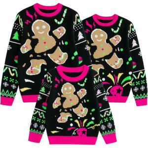 imageSimplee kids Ugly Christmas Sweater Family Matching Outfits for Women Men Party Sweaters Knitted PulloverNewblack
