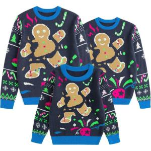 imageSimplee kids Ugly Christmas Sweater Family Matching Outfits for Women Men Party Sweaters Knitted PulloverNewblue