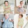 imageSimplee kids Baby Infant Girls Summer Romper Dress Summer Cotton Ruffle Sleeve Floral Onesie for 18 Months Blight Blue