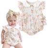 imageSimplee kids Baby Girl Romper Infant Newborn Bubble Romper Pink Floral Summer Onesie Peter Pan Collar Puffed Sleeves Romper for 03 months