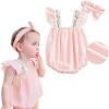 imageSimplee kids Baby Girls Embroidered Romper Dress Floral Romper Ruffle Outfit Infant Sleeveless Lace OnePiece Pink Jumpsuit for 12 Months