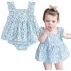 imageSimplee kids Baby Infant Girls Summer Romper Dress Summer Cotton Ruffle Sleeve Floral Onesie for 18 Months Blight Blue