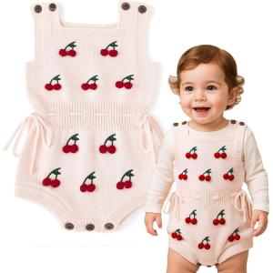 imageSimplee kids Baby Girl Knit Romper Fall Sleeveless Pompoms Rompers Newborn Little Girl Overall Jumpsuit OutfitsApink Cherry