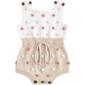 imageSimplee kids Baby Girl Knit Romper Fall Sleeveless Pompoms Rompers Newborn Little Girl Overall Jumpsuit OutfitsBapricot