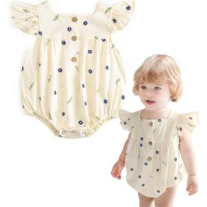 imageSimplee kids Baby Girls Romper Toddler Floral Romper Ruffle Outfit Infant Summer OnePiece Jumpsuit 18 Months Beige