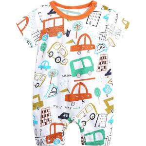 imageSimplee kids Baby Infant Boys Romper Summer Short Sleeve Bodysuit Cotton JumpsuitFcar