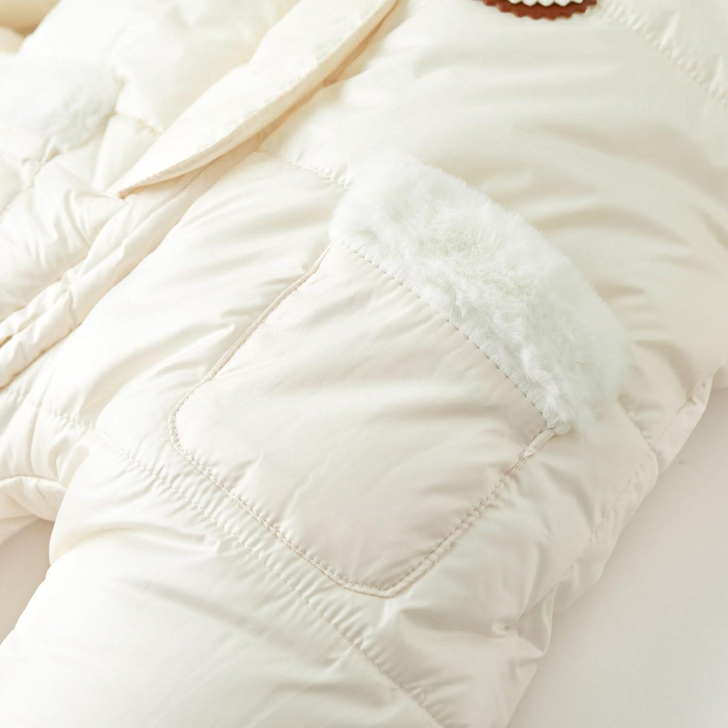 imageSimplee kids Baby Infant Girls Snowsuit Winter Hooded Footed Warm Jumpsuit Outerwear with Gloves for 1824 MonthE Creamy White