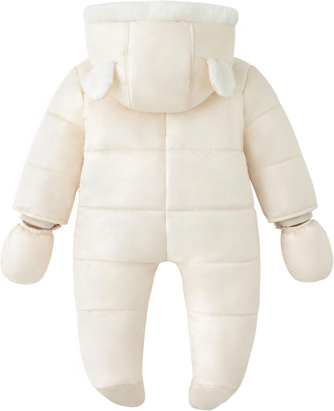 imageSimplee kids Baby Infant Girls Snowsuit Winter Hooded Footed Warm Jumpsuit Outerwear with Gloves for 1824 MonthE Creamy White