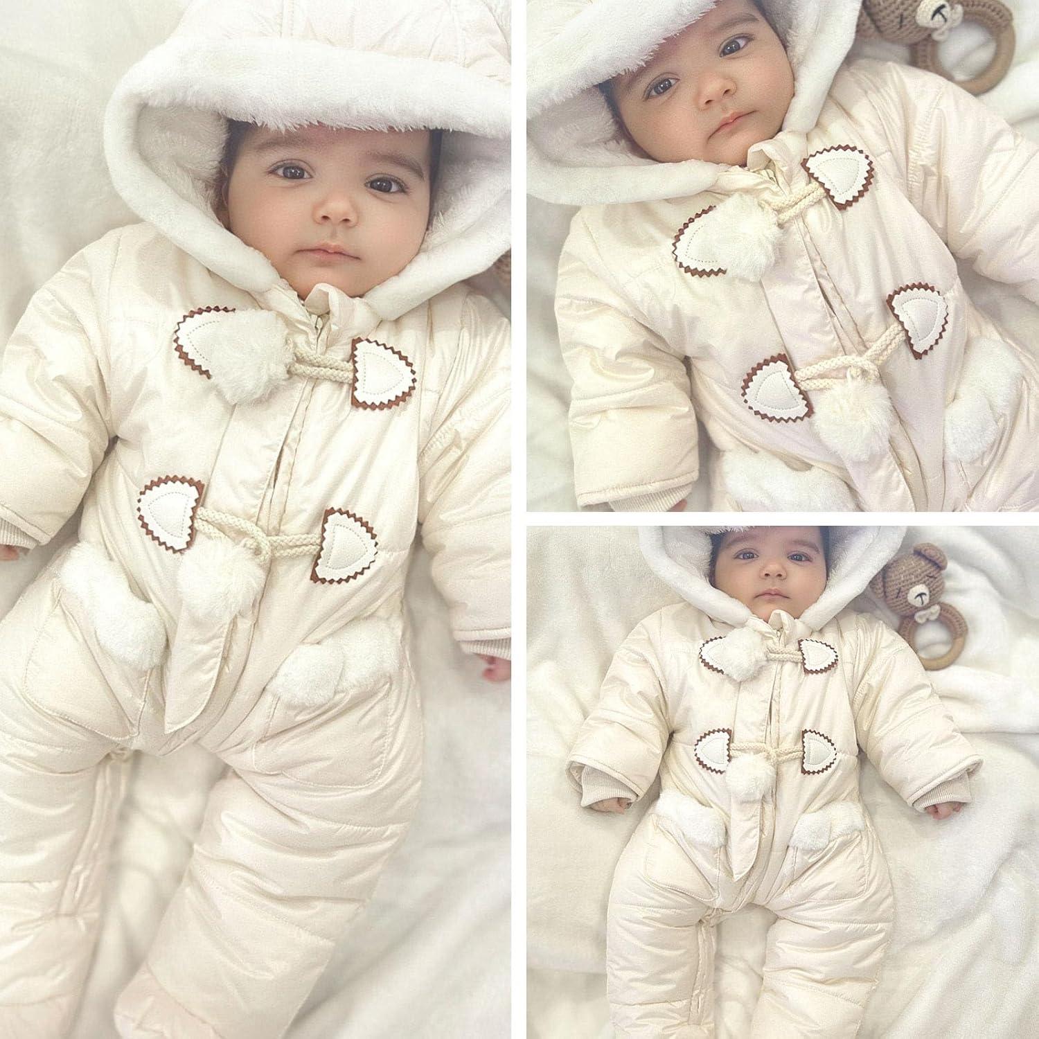 imageSimplee kids Baby Infant Girls Snowsuit Winter Hooded Footed Warm Jumpsuit Outerwear with Gloves for 1824 MonthE Creamy White