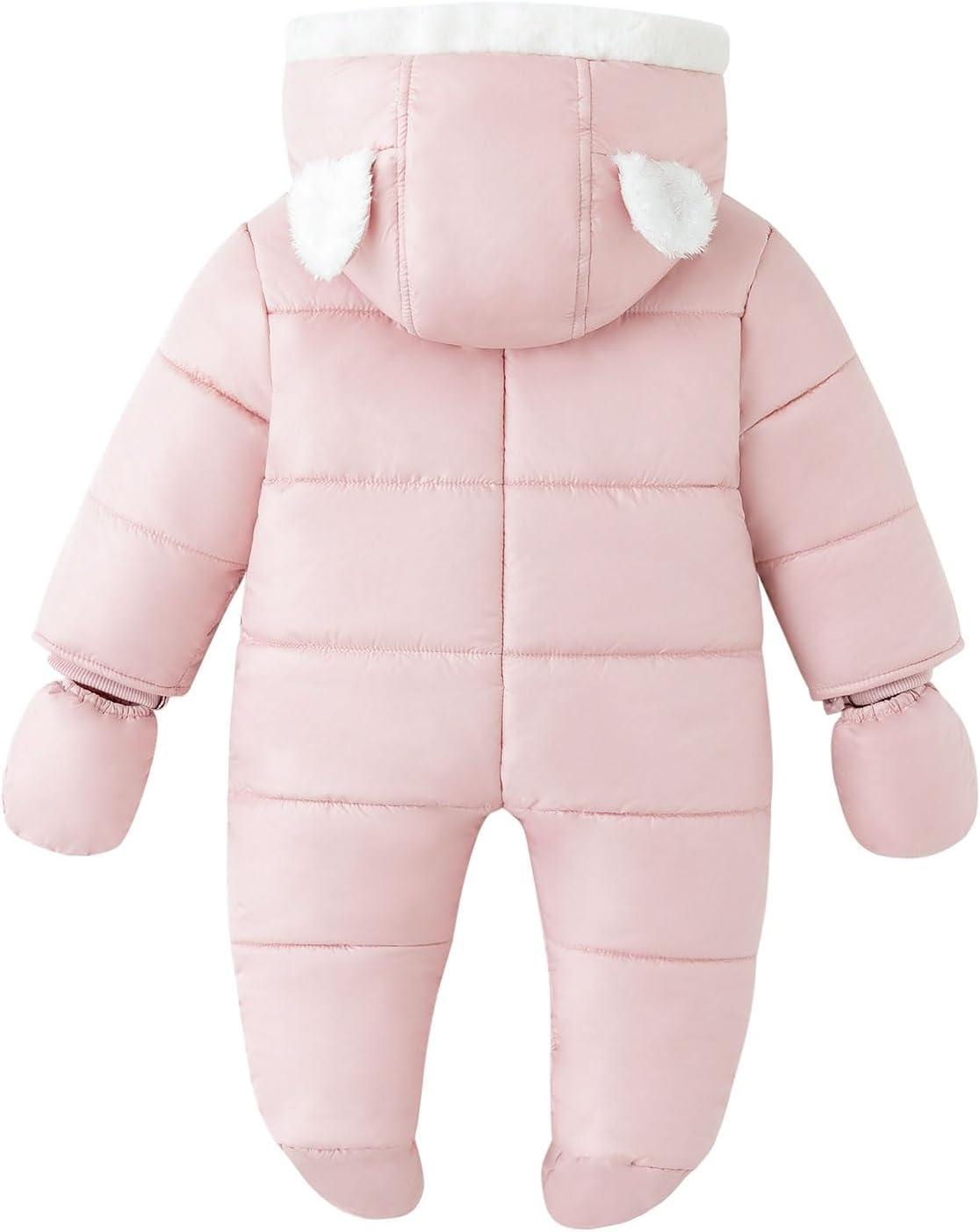 imageSimplee kids Baby Infant Girls Snowsuit Winter Hooded Footed Warm Jumpsuit Outerwear with Gloves for 1824 MonthEpink
