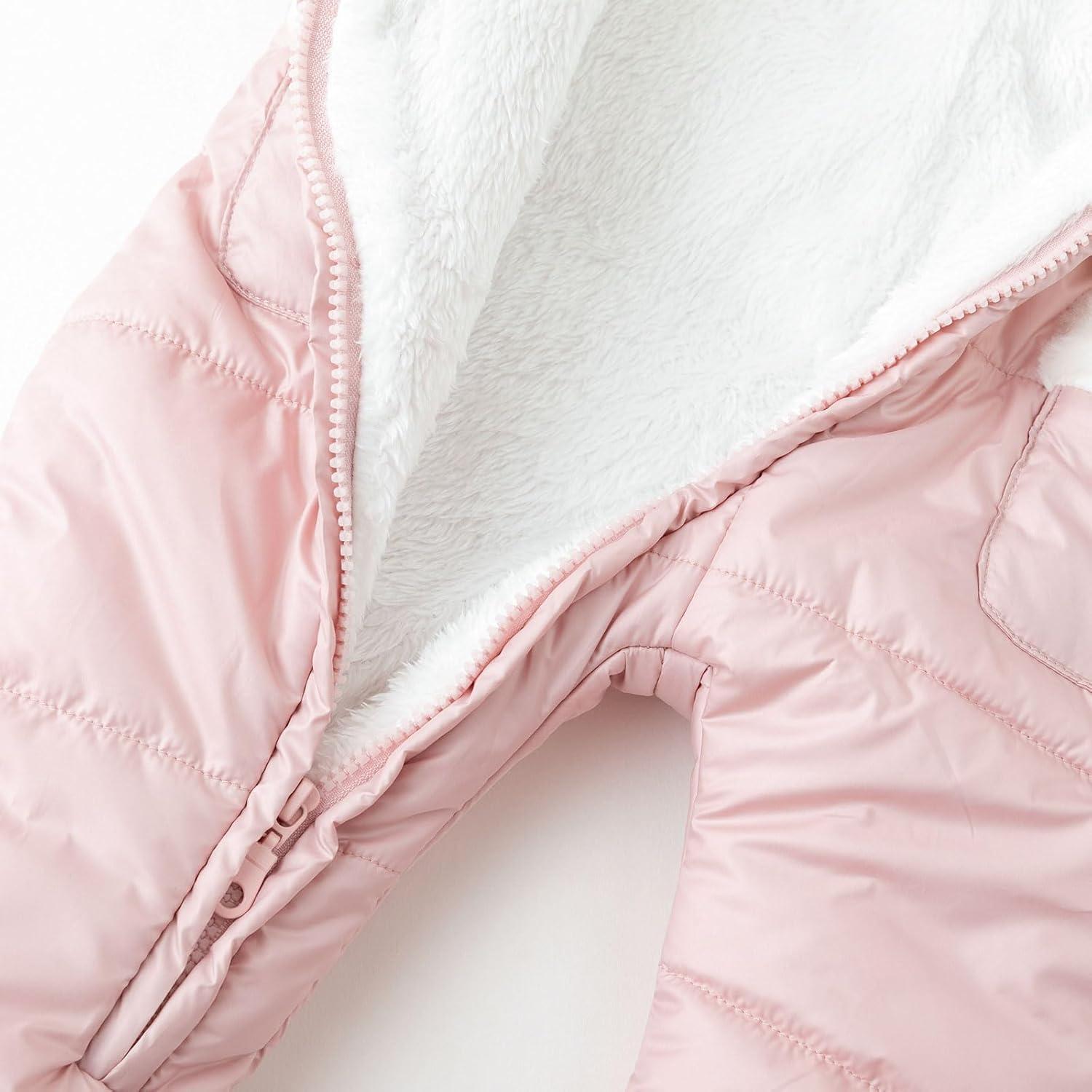 imageSimplee kids Baby Infant Girls Snowsuit Winter Hooded Footed Warm Jumpsuit Outerwear with Gloves for 1824 MonthEpink