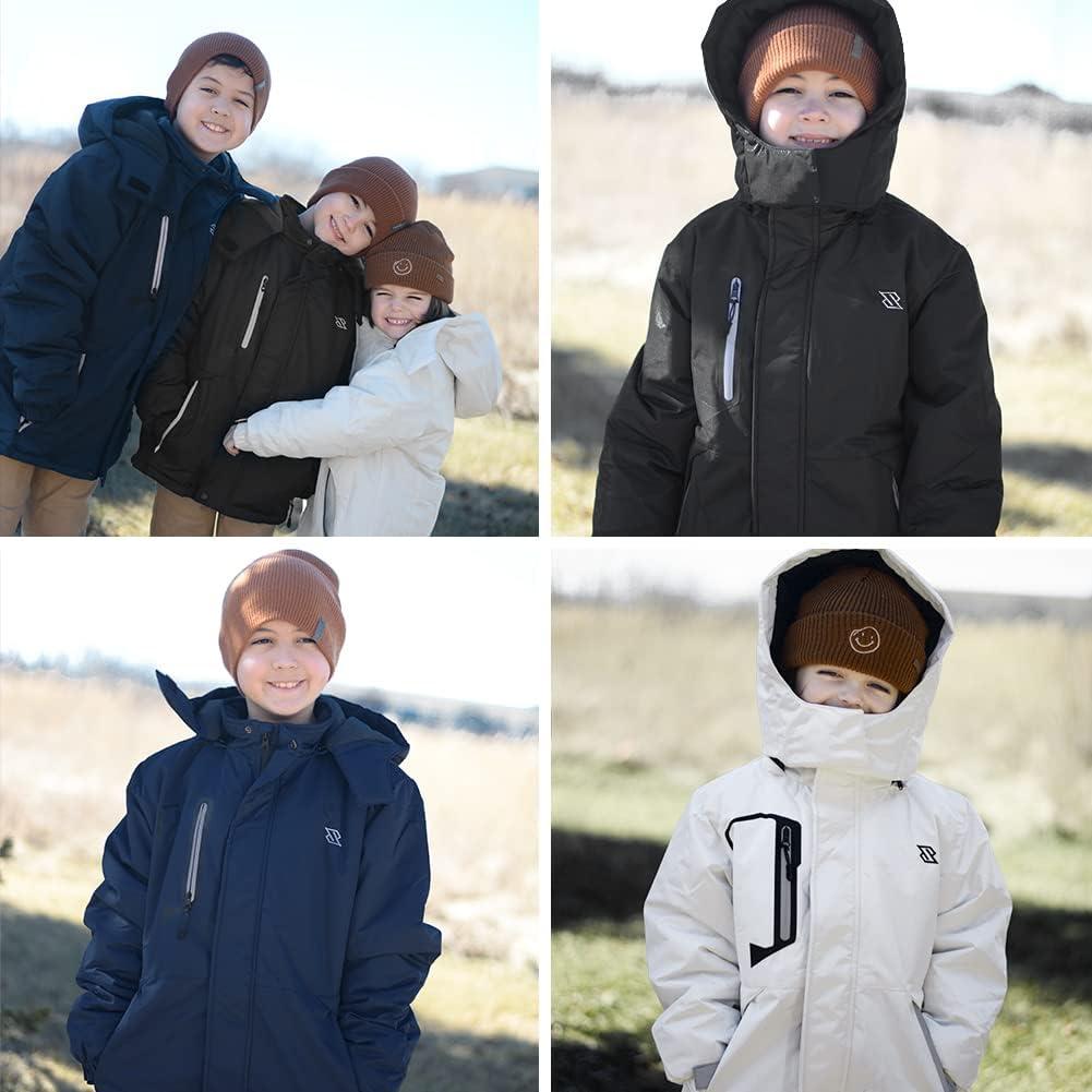 imageSimplee kids Boy Winter Coat Waterproof Ski Jacket Fleece Hooded Snow Warm Padded RaincoatsAbblack