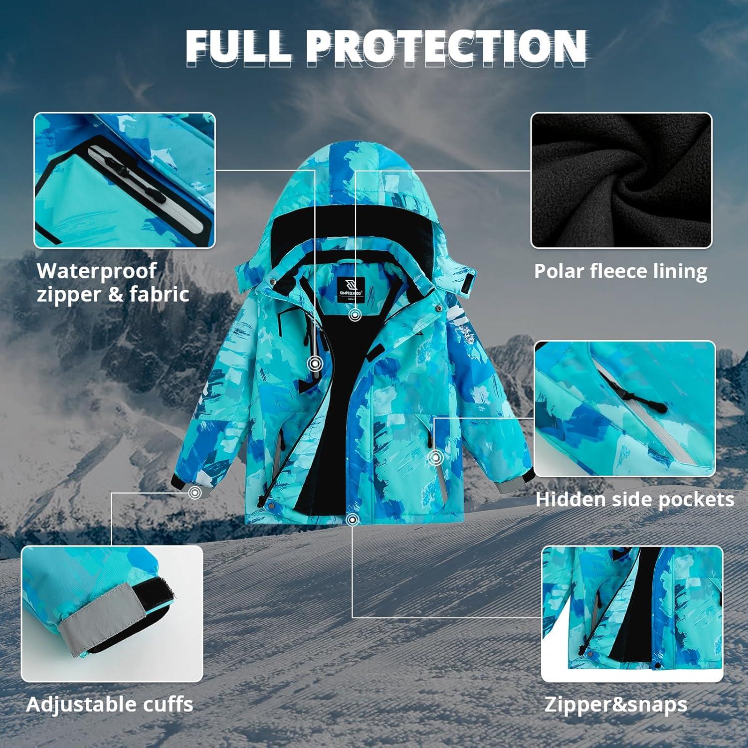 imageSimplee kids Boy Winter Coat Waterproof Ski Jacket Fleece Hooded Snow Warm Padded RaincoatsAblue Doodle