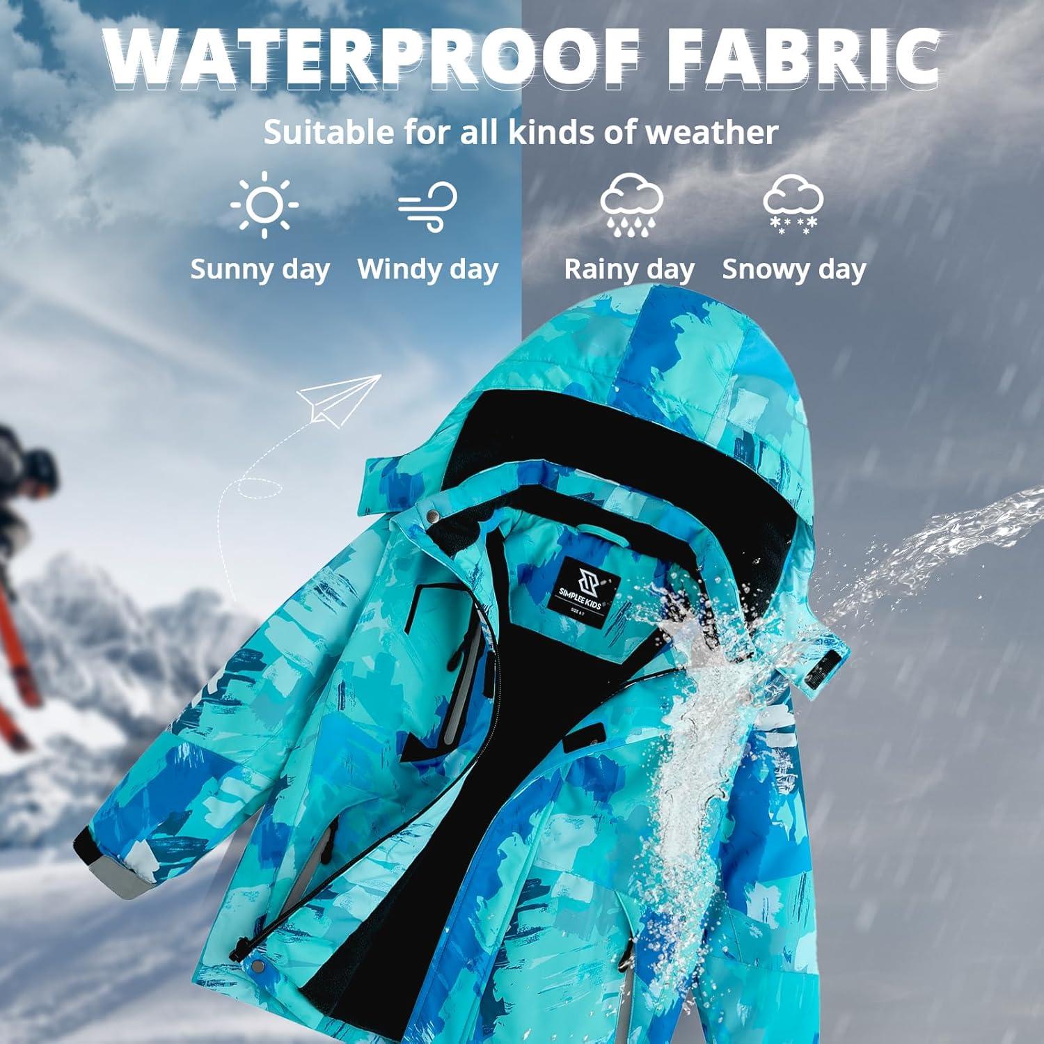 imageSimplee kids Boy Winter Coat Waterproof Ski Jacket Fleece Hooded Snow Warm Padded RaincoatsAblue Doodle