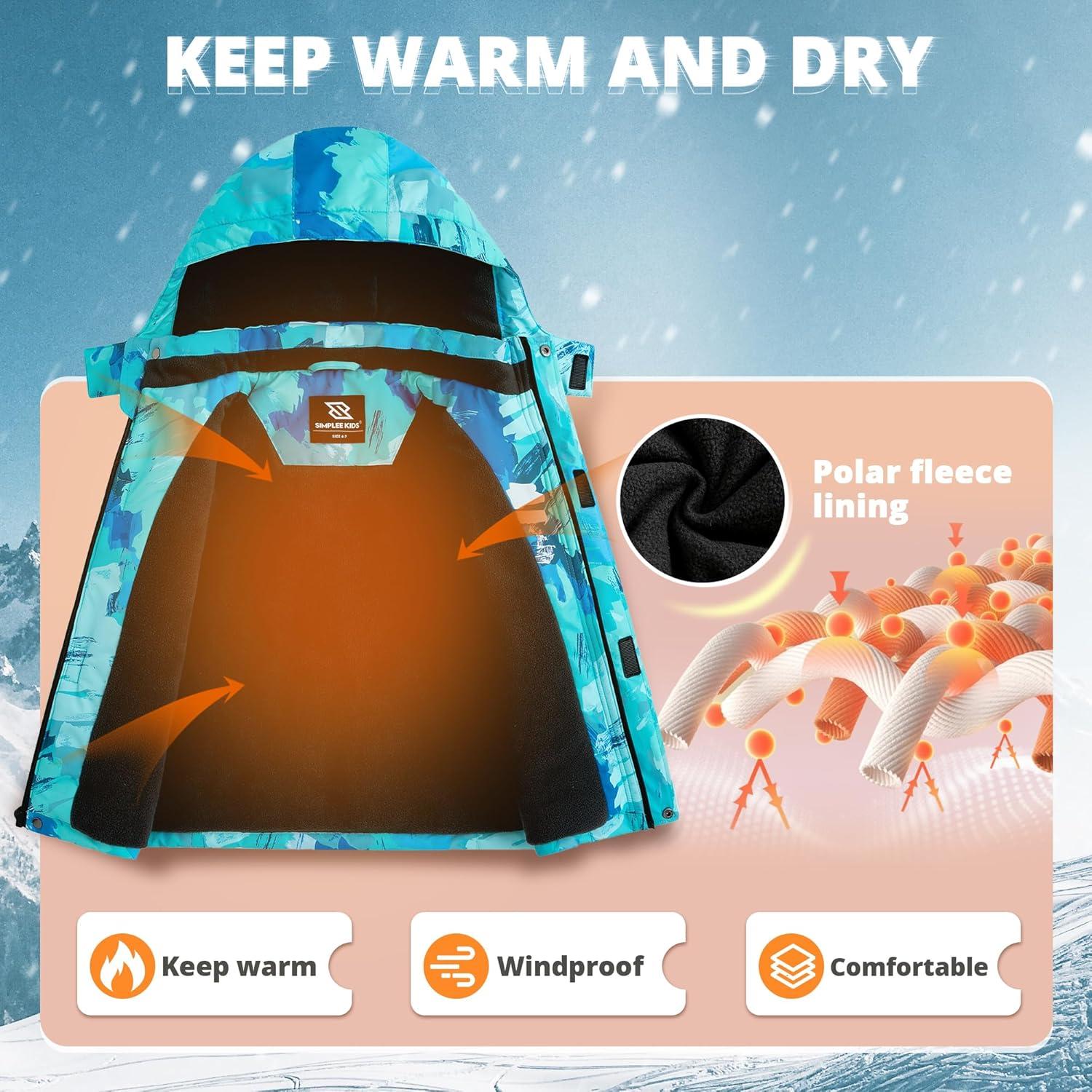 imageSimplee kids Boy Winter Coat Waterproof Ski Jacket Fleece Hooded Snow Warm Padded RaincoatsAblue Doodle