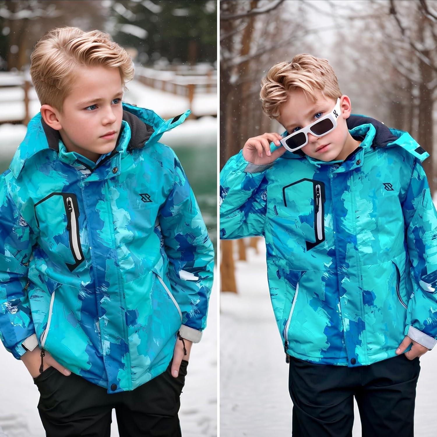 imageSimplee kids Boy Winter Coat Waterproof Ski Jacket Fleece Hooded Snow Warm Padded RaincoatsAblue Doodle