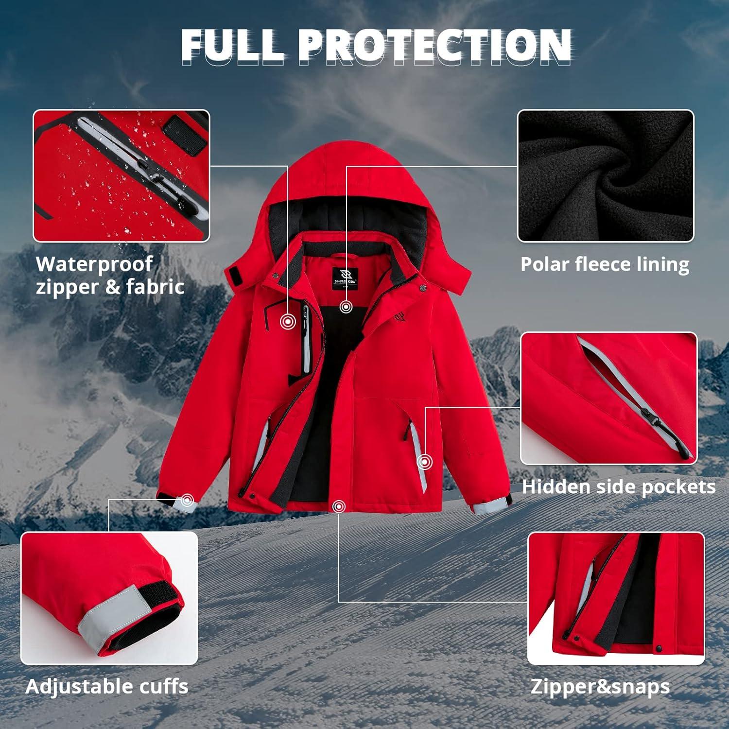 imageSimplee kids Boy Winter Coat Waterproof Ski Jacket Fleece Hooded Snow Warm Padded RaincoatsAered