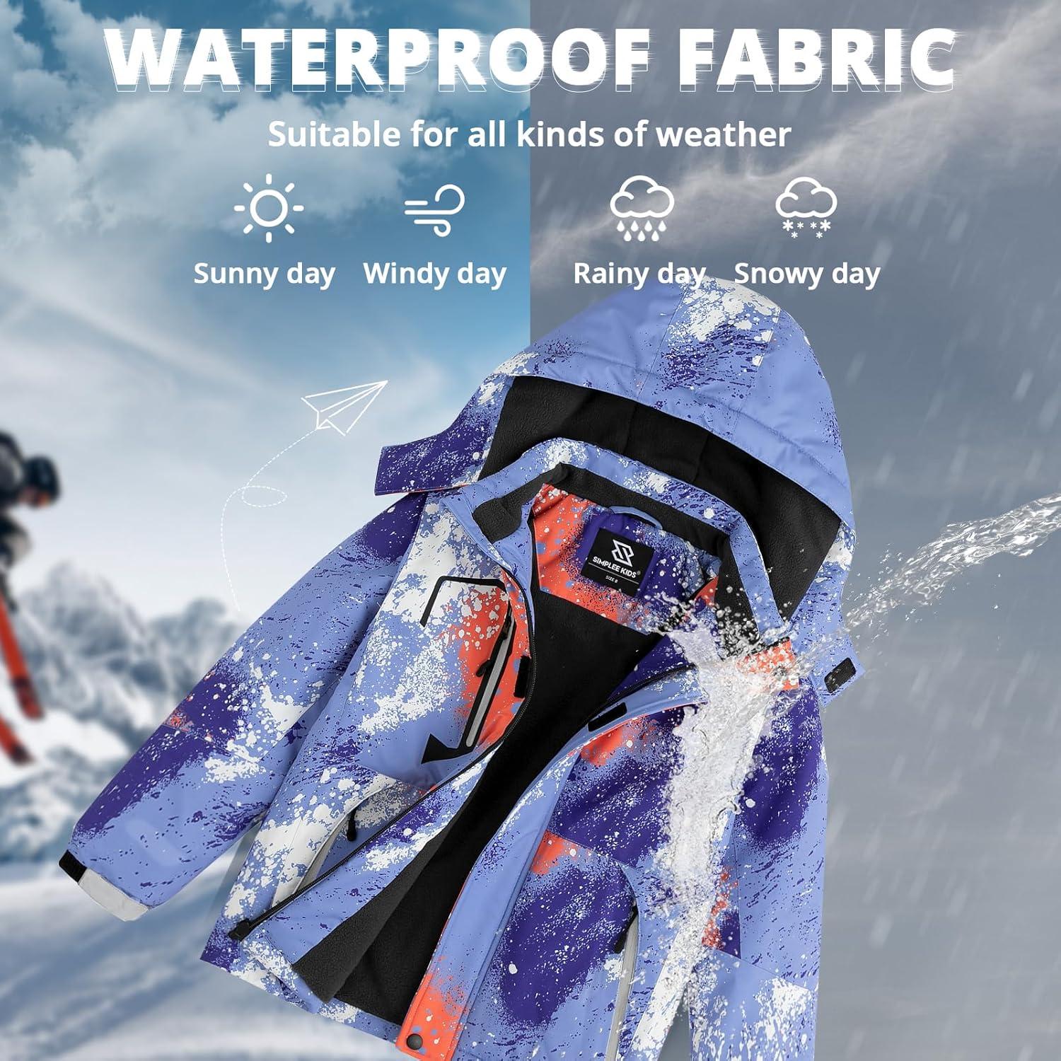 imageSimplee kids Boy Winter Coat Waterproof Ski Jacket Fleece Hooded Snow Warm Padded RaincoatsAfcolour Ink