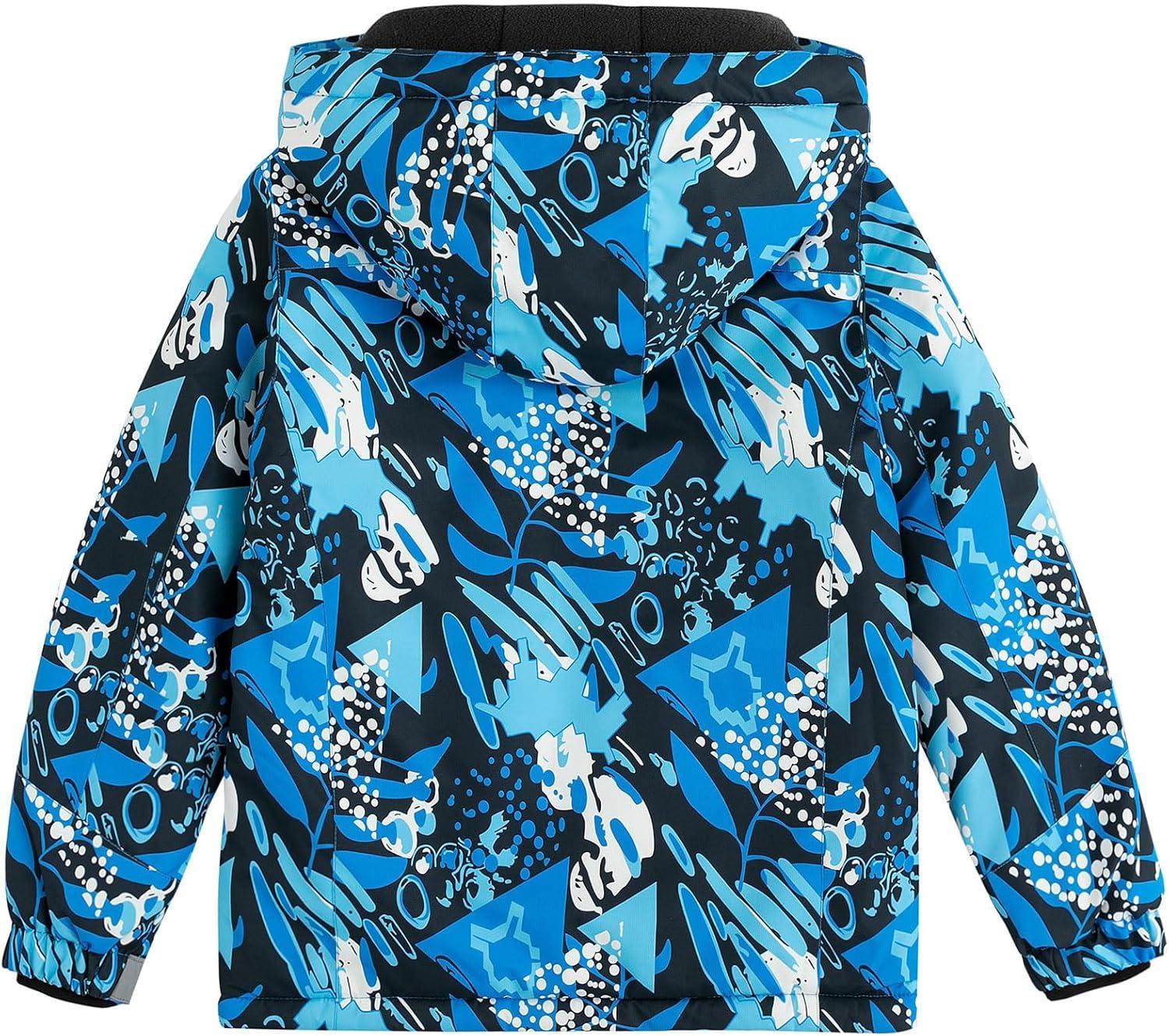 imageSimplee kids Boy Winter Coat Waterproof Ski Jacket Fleece Hooded Snow Warm Padded RaincoatsAgblueblack Leafs