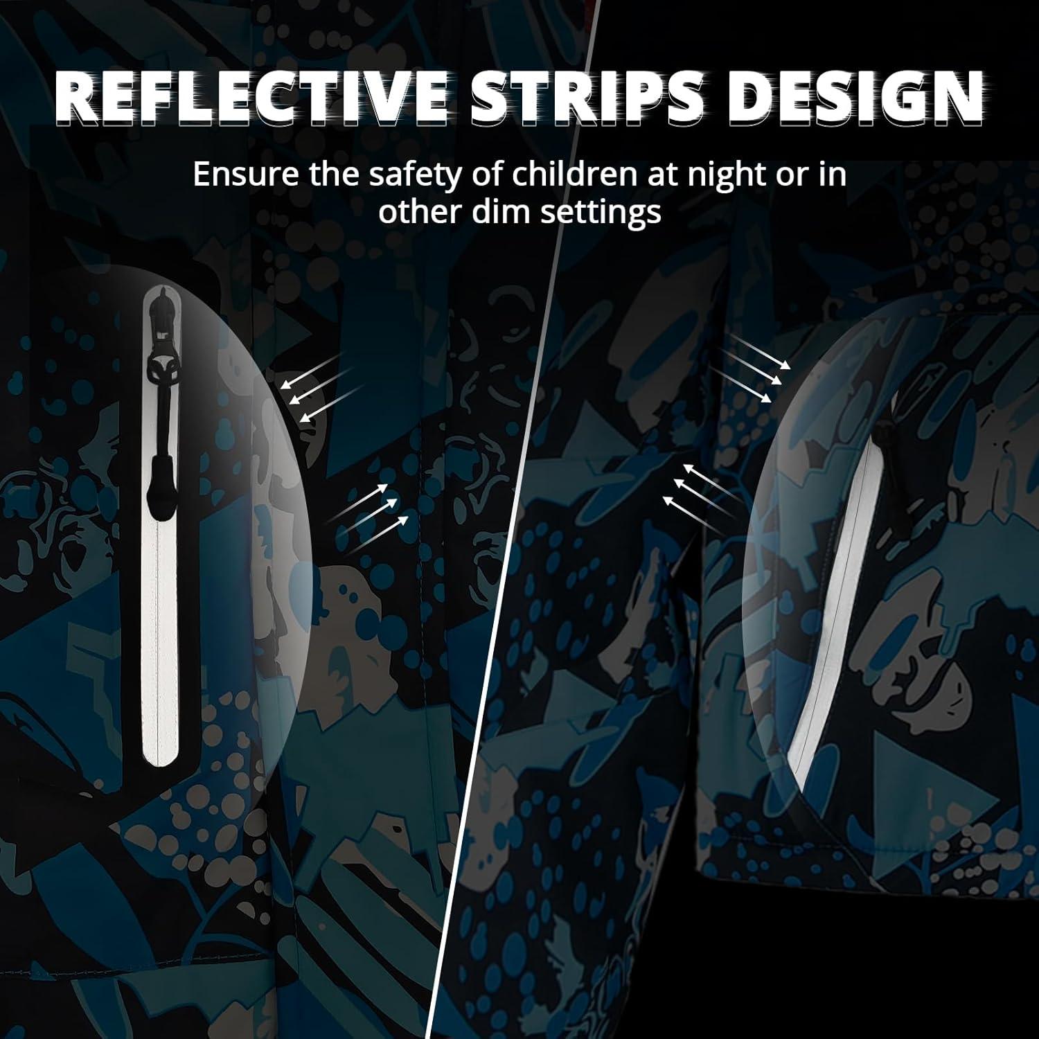 imageSimplee kids Boy Winter Coat Waterproof Ski Jacket Fleece Hooded Snow Warm Padded RaincoatsAgblueblack Leafs