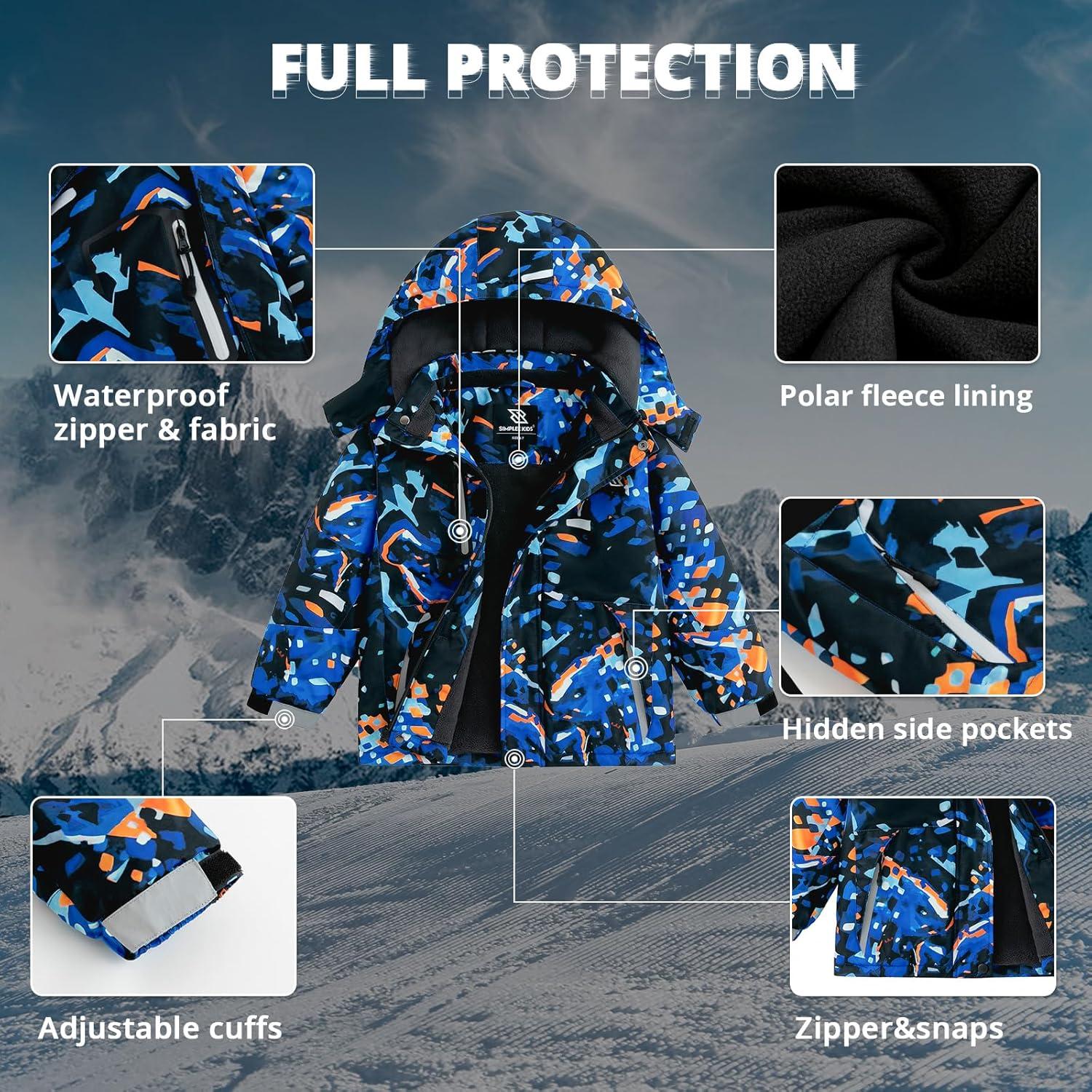 imageSimplee kids Boy Winter Coat Waterproof Ski Jacket Fleece Hooded Snow Warm Padded RaincoatsAgeometric Starry Sky