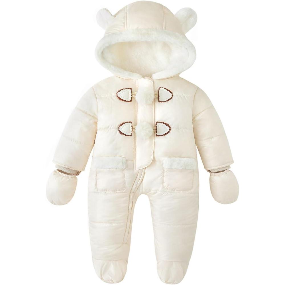 imageSimplee kids Baby Infant Girls Snowsuit Winter Hooded Footed Warm Jumpsuit Outerwear with Gloves for 1824 MonthE Creamy White