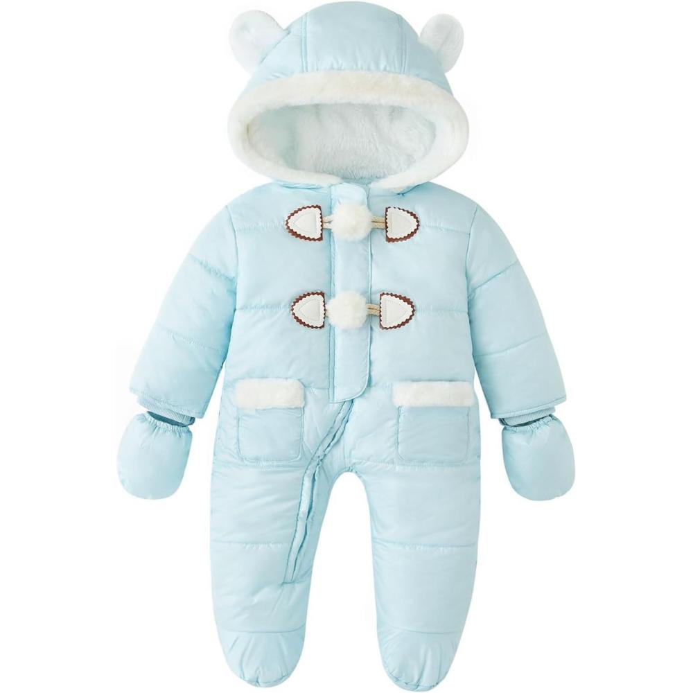 imageSimplee kids Baby Infant Girls Snowsuit Winter Hooded Footed Warm Jumpsuit Outerwear with Gloves for 1824 MonthEbaby Blue