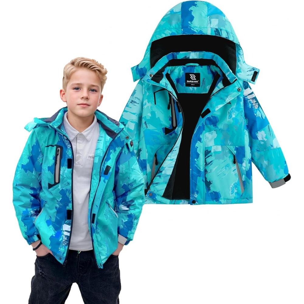 imageSimplee kids Boy Winter Coat Waterproof Ski Jacket Fleece Hooded Snow Warm Padded RaincoatsAblue Doodle
