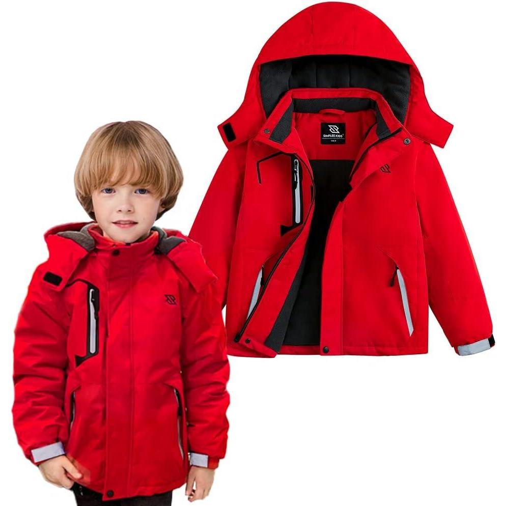 imageSimplee kids Boy Winter Coat Waterproof Ski Jacket Fleece Hooded Snow Warm Padded RaincoatsAered