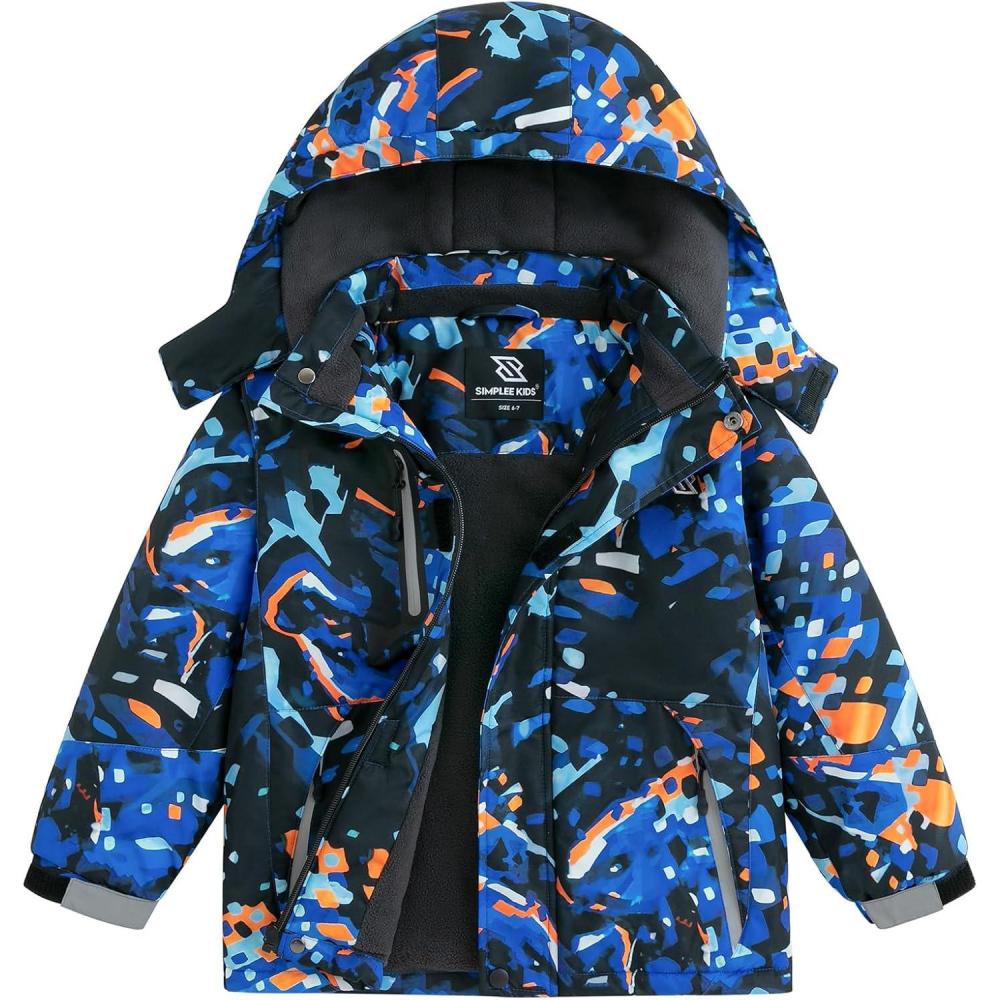 imageSimplee kids Boy Winter Coat Waterproof Ski Jacket Fleece Hooded Snow Warm Padded RaincoatsAgeometric Starry Sky