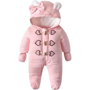 imageSimplee kids Baby Infant Boys Girls Snowsuit Winter Hooded Footed Warm Jumpsuit Outerwear with Gloves for 324 MonthsApink