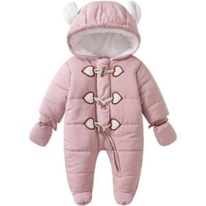 imageSimplee kids Baby Infant Boys Girls Snowsuit Winter Hooded Footed Warm Jumpsuit Outerwear with Gloves for 324 MonthsBpinkish Purple