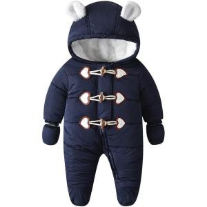 imageSimplee kids Baby Infant Boys Girls Snowsuit Winter Hooded Footed Warm Jumpsuit Outerwear with Gloves for 324 MonthsCnavy Blue