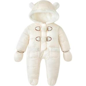 imageSimplee kids Baby Infant Girls Snowsuit Winter Hooded Footed Warm Jumpsuit Outerwear with Gloves for 1824 MonthE Creamy White