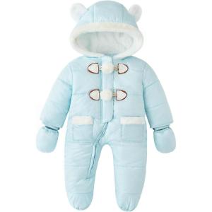 imageSimplee kids Baby Infant Girls Snowsuit Winter Hooded Footed Warm Jumpsuit Outerwear with Gloves for 1824 MonthEbaby Blue