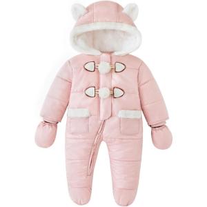 imageSimplee kids Baby Infant Girls Snowsuit Winter Hooded Footed Warm Jumpsuit Outerwear with Gloves for 1824 MonthEpink