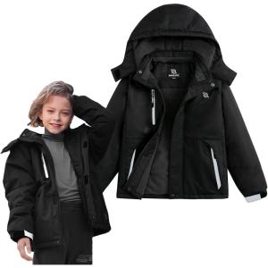imageSimplee kids Boy Winter Coat Waterproof Ski Jacket Fleece Hooded Snow Warm Padded RaincoatsAbblack