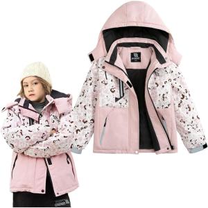 imageSimplee kids Girls Waterproof Ski Snow Jacket Fleece Raincoat Colorful Winter Coat Warm HoodedBbleopard Print