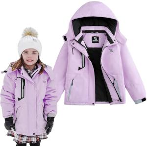 imageSimplee kids Girls Waterproof Ski Snow Jacket Fleece Raincoat Colorful Winter Coat Warm HoodedFpurple
