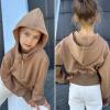 imageSimplee kids Girls Sweatshirt Half Zip up Hoodies 514T Cropped Hoodie Black White Sweatshirts with Long SleeveThumb HoleCoffee Grey