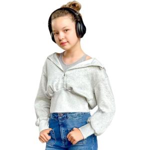 imageSimplee kids Girls Sweatshirt Half Zip up Hoodies 514T Cropped Hoodie Black White Sweatshirts with Long SleeveThumb HoleGrey