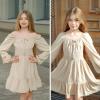 imageSimplee kids Girls Dresses Fall Long Sleeve Dress for Girl Tween Off Shoulder Smocked Dresses Size 415 YearsAbeige