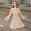 imageSimplee kids Girls Dresses Fall Long Sleeve Dress for Girl Tween Off Shoulder Smocked Dresses Size 415 YearsAbeige