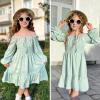 imageSimplee kids Girls Dresses Fall Long Sleeve Dress for Girl Tween Off Shoulder Smocked Dresses Size 415 YearsAgreen