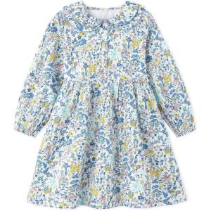 imageSimplee kids Baby Girls Smocked Dress Handmade Spring Fall Casual Dresses Floral Print Sundress Princess Dress for ToddlersA Bulefloral