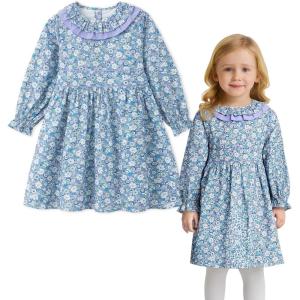 imageSimplee kids Baby Girls Smocked Dress Handmade Spring Fall Casual Dresses Floral Print Sundress Princess Dress for ToddlersA Navyfloral