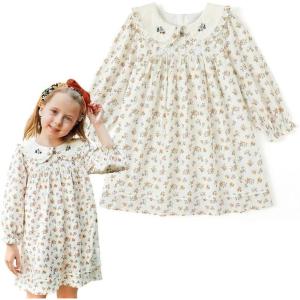 imageSimplee kids Baby Girls Smocked Dress Handmade Spring Fall Casual Dresses Floral Print Sundress Princess Dress for ToddlersAwhitefloral