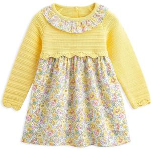 imageSimplee kids Baby Girls Smocked Dress Handmade Spring Fall Casual Dresses Floral Print Sundress Princess Dress for ToddlersKayellow