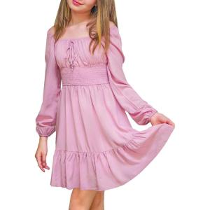 imageSimplee kids Girls Dresses Fall Long Sleeve Dress for Girl Tween Off Shoulder Smocked Dresses Size 415 YearsApink